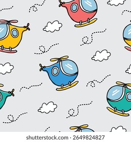 little helicopter let's fly with gray background 