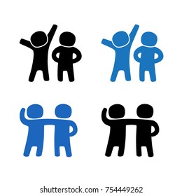 Little helpers, best friends, twin brothers, minimalist style, isolated, vector.  Silhouettes of two men on the white background.