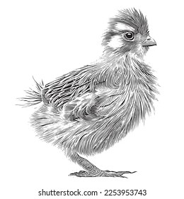 
Сhick little hen sketch hand drawn line art Vector illustration