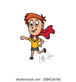 little hero cartoon.little hero character.cute little boy acting using cloth wings