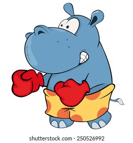 A little hippo boxer. Cartoon 