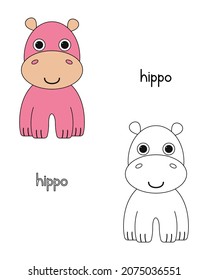 Little hippo coloring book  coloring book for preschool kids and easy educational game level  Simple linear design 
