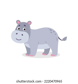 Pequeño hipopótamo en forma de doodle aislado en blanco. Ilustración infantil de estilo plano. Pequeña ilustración portadora de hipo. Impresión vectorial de hippotamus.