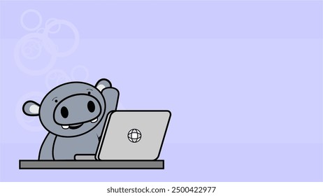 little hippo kid character cartoon computer learning background