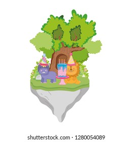 little hippo and lion with party hat