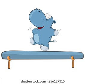 A little hippo-gymnast. Cartoon 