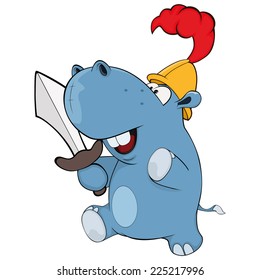 Little hippopotamus knight . Cartoon 