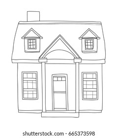 little home tiny house cottage vintage  hand drawn vector line art illustration