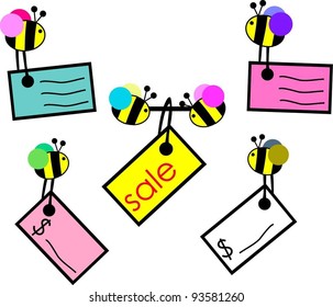 little honey bee hand drawn doodle price tag Hanging Sales Tags set of 5