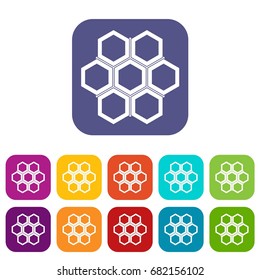 Iconos de pequeño peine de abeja establecen ilustraciones vectoriales en color rojo, azul, verde y otros