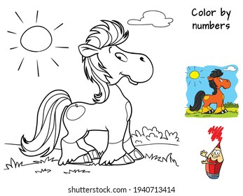 Little horse. Pony. Coloring book. Cartoon vector illustration