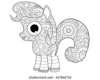 Little horse pony coloring book for adults vector illustration. 