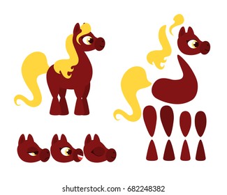 Little horse set for animations. Vector illustration