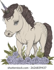 little horse with unicorn horn vector illustration