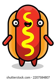 Little Hotdog mascot characters, best for sticker, logo, and decoration with fast food themes for kids