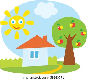 Little house and apple-tree