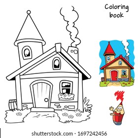 Little house. Coloring book. Cartoon vector illustration