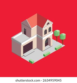 little house isometric vector illustration design