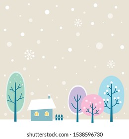 Little house with winter trees landscape.Flat style vector illustration.