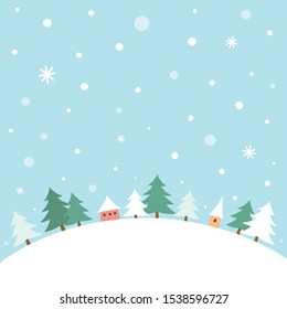Little houses with winter fir trees landscape.Flat style vector illustration.