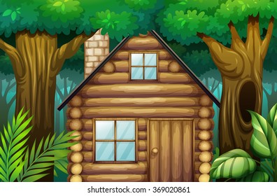 Little hut in the woods illustration