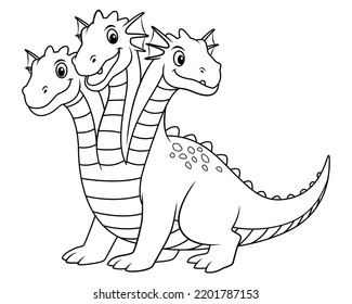 Little Hydra Cartoon Illustration BW