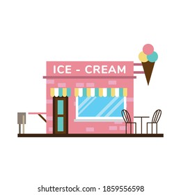 little ice cream store building facade scene vector illustration design