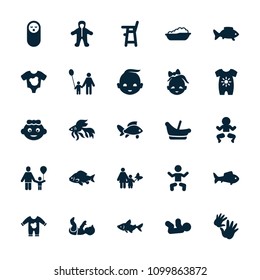 Little icon. collection of 25 little filled icons such as baby, fish, baby girl, father and son, mother and son. editable little icons for web and mobile.