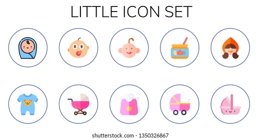 little icon set. 10 flat little icons.  Collection Of - baby, onesie, baby carriage, baby boy, bib, stroller, little red riding hood, carrycot