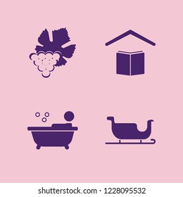 little icon. little vector icons set person in bath, sleigh, grape and school