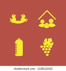 little icon. little vector icons set grape, nest chicks, family home and baby feeding bottle