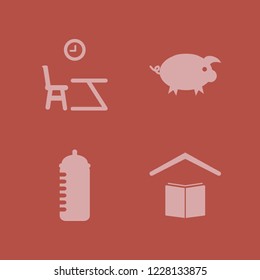 little icon. little vector icons set school, baby feeding bottle, lesson begining and pig