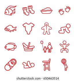 Little icons set. set of 16 little outline icons such as baby, fish 
