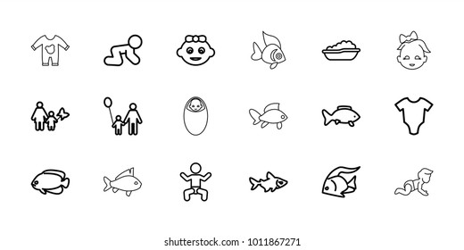 Little icons. set of 18 editable outline little icons: baby, fish, baby onesie, father and son
