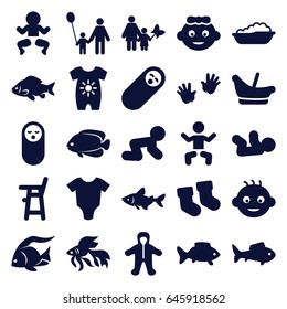 Little icons set. set of 25 little filled icons such as fish, baby, baby socks, father and son, mother and son