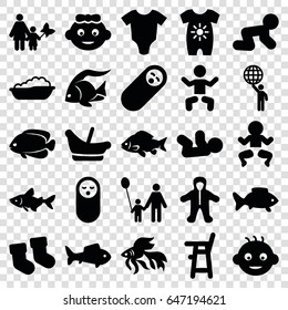 Little icons set. set of 25 little filled icons such as fish, baby, baby socks, man holding globe, father and son, mother and son
