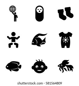 little icons set. Set of 9 little filled icons such as fish, baby, baby socks