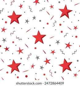 Little illustrated stars with confetti seamless pattern