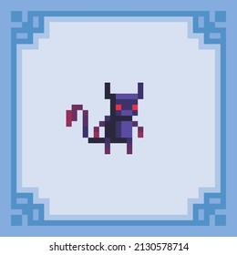 Little imp with horns. Pixel art character. Vector illustration in 8 bit style