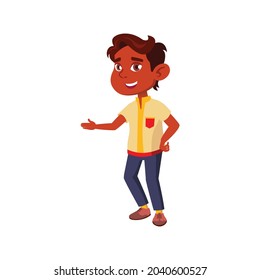 little india boy welcoming guest at home cartoon vector. little india boy welcoming guest at home character. isolated flat cartoon illustration