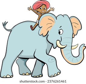 little Indian boy riding on an elephant