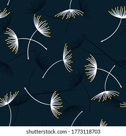 Little Ironweed flowers. Seamless repeat pattern with flowers on blue background. Hand drawn fabric, gift wrap, wall art design