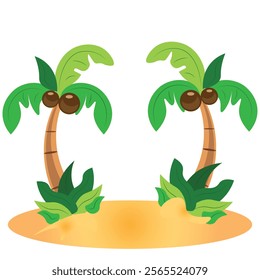  little island and  coconut tree, coconut fruit, beach,, sand beach background 