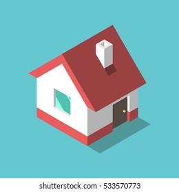 Little isometric house with shadow on turquoise blue background. Real estate, rent and home concept. EPS 8 vector illustration, no transparency