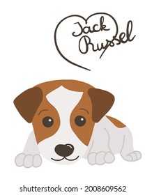 Little jack russel terrier with sign. Cartoon style. Vector isolated on white background