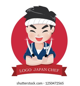 The little japan boy chef's logo is happy,tasty and confident smile.