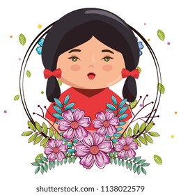 little japanese girl kawaii with flowers character
