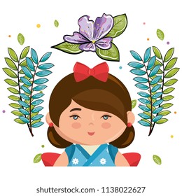 little japanese girl kawaii with flowers character