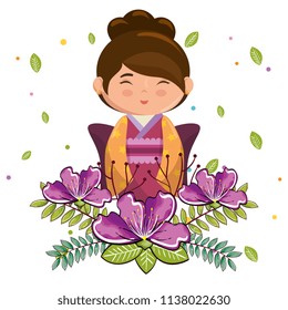 little japanese girl kawaii with flowers character