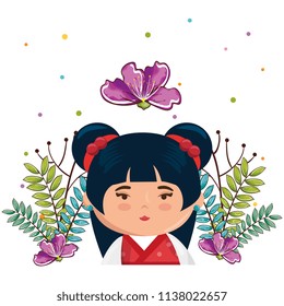 little japanese girl kawaii with flowers character